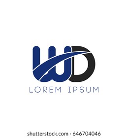 wd initial letter uppercase logo blue and black