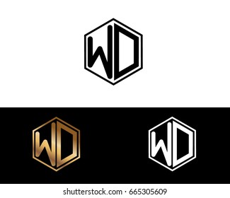 WD initial letters linked with hexagon shape logo

