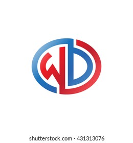 WD initial letters looping linked ellipse logo red blue