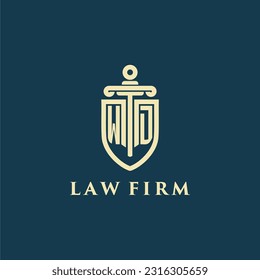 WD initial monogram for law firm with sword and shield logo image