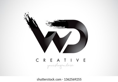 WD Letter Design with Brush Stroke and Modern 3D Look Vector Illustration.