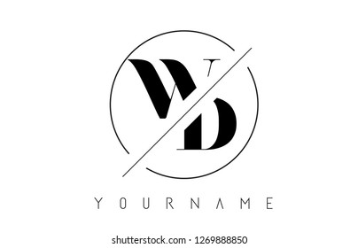 WD Letter Logo with Cutted and Intersected Design and Round Frame Vector Illustration