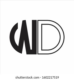 WD Letter logo monogram with oval shape negative space design template white background
