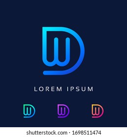 Logo de carta WD para concepto de tecnología e Idea.  Vector de diseño de letras DW. Elementos de plantilla de vectores de iconos, Moderno, corporativo