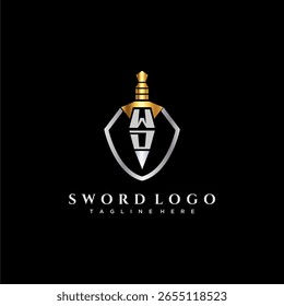 Monograma de lujo de la letra de WD para la Imagen del estilo del escudo y de la espada