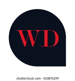WD Letters red , Abstract black background logo, Design identity in shape, Alphabet letter