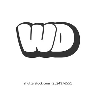 Logotipo de WD, letras de cómic de burbuja, redondeado en estilo de graffiti silueta en blanco y negro. Texto preescolar de moda de la letra W y D para la fiesta del festival, iniciales personales, impresión funky de los niños y Web. Vector