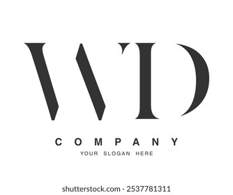 WD logo design. Estilo de fonte das letras iniciais w e d serif. Tipografia clássica do nome da empresa. Logotipo ou identidade da moda. Ilustração vetorial.