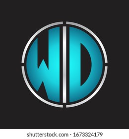 WD Logo initial with circle line cut design template on blue colors