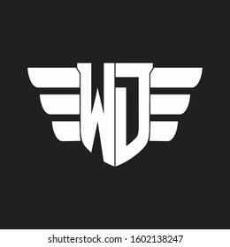 WD Logo monogram with emblem and wings element design template