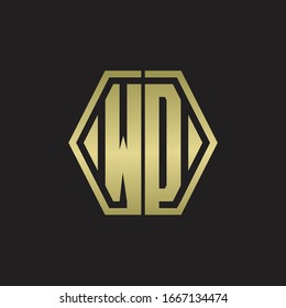 WD Logo monogram with hexagon line rounded design template with gold colors