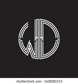 WD Logo monogram triple ribbon style line design template isolated on black background