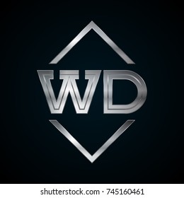 WD Monogram, Metal Logo, Silver Logo