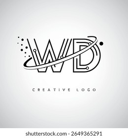 WD Orbit Monogram Logo - Futuristic Minimal Letter mark with Circular Line Art, Tech-Inspired Dots and Space Motion Concept for Modern Branding Identity (Logotipo de Monograma de Órbita WD - Marca de Letra Mínima Futurista com Linha de Arte Circular, Pontos Inspirados na Tecnologia e Conceito de Movimento Espacial para Identidade de Marca Moderna)