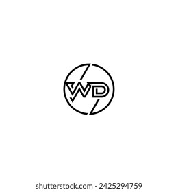 WD simple outline concept logo and circle of initial design black and white background