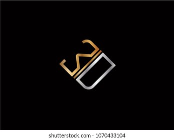 WD square shape Letter logo Design in silver gold color