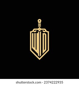 WD vintage shield and sword initial logo in high quality professional design that will print well across any print media