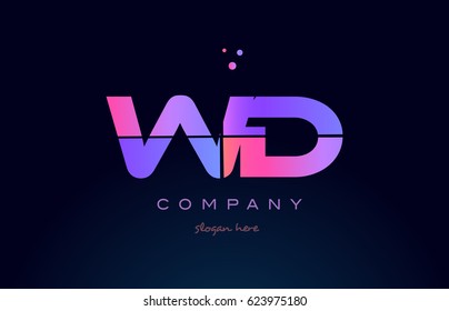 wd w d creative color blue background pink purple blue magenta alphabet letter company logo vector icon design