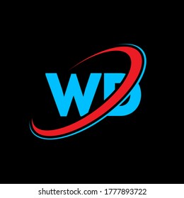 WD W D letter logo design. Initial letter WD linked circle uppercase monogram logo red and blue. WD logo, W D design. wd, w d