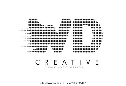 WD W D Letter Logo Design with Black Dots and Bubble Trails.