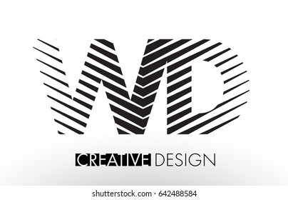 WD W D Lines Letter Design with Creative Elegant Zebra Vector Illustration.