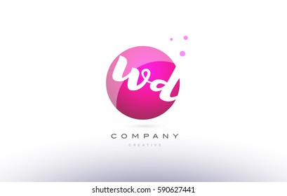 wd w d  sphere pink 3d alphabet company letter combination logo hand writting written design vector icon template 