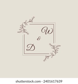 WD wedding line square monogram with high quality professional design that will print well