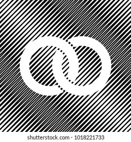 Wdding rings sign illustration. Vector. Icon. Hole in moire background.