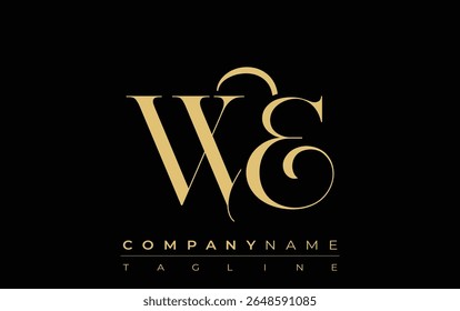 WE Abstractas Logo de Joyería Creativa. Logotipo elegante con iniciales de monograma doradas en una tipografía elegante y moderna, perfecta para la marca