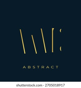 WE Abstractas diseño de logotipo dorado. Abstractas composición de símbolos de oro sobre un fondo azul marino oscuro