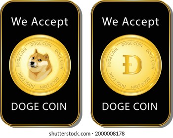 Aceptamos el signo de la moneda de Doge, doge to the moon, shiba inu (SHIB), meme de doge, por el pago en el contexto del comercio de moneda cripto. eps10 vectoriales