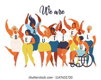 We are beautiful. International womens day graphic in vector.