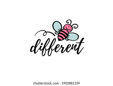 We bee-long together phrase with doodle bee on white background. Lettering poster, valentines day card design or t-shirt, textile print. Romantic quote placard.
