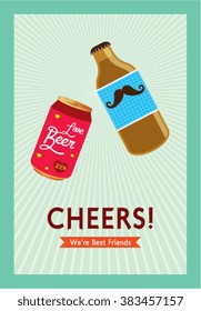 we are best friends beer can and beer bottle cheers card vector