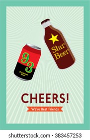 we are best friends beer can and beer bottle cheers card vector