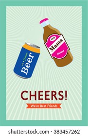 we are best friends beer can and beer bottle cheers card vector