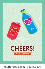 we are best friends beer can and beer bottle cheers card vector