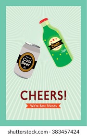 we are best friends beer can and beer bottle cheers card vector