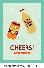 we are best friends beer can and beer bottle cheers card vector