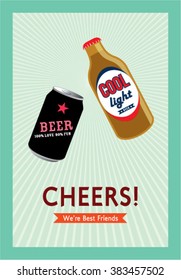 we are best friends beer can and beer bottle cheers card vector