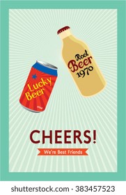 we are best friends beer can and beer bottle cheers card vector