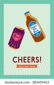 we are best friends beer can and beer bottle cheers card vector