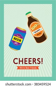 we are best friends beer can and beer bottle cheers card vector