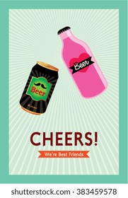 we are best friends beer can and beer bottle cheers card vector