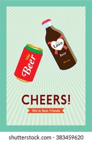 we are best friends beer can and beer bottle cheers card vector