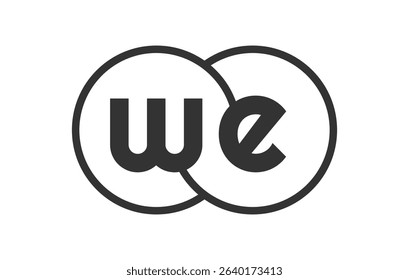 WE business company emblem with outline rounds and letters w e. Logo template of two merged circles for brand identity, logotype. Vector Infinity symbol  and technology sign.