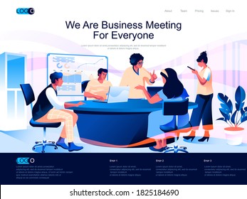 We are Business Meeting for everyone isometric landing page. Partnership and teamwork isometry website page. Business team discussing project web concept, vector illustration with people characters.