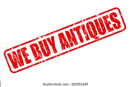 WE BUY ANTIQUES red stamp text on white