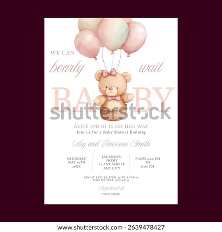 We can Bearly Wait Teddy Bear Baby Shower Pink Invitation