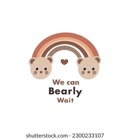 We can bearly wait text with teddy bear and rainbow. Baby shower greeting card design